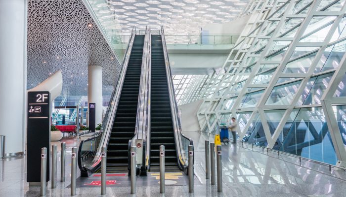 modern hallway of airport or subway station in city of China.